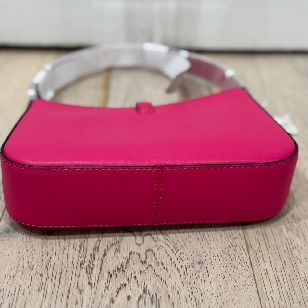 Michael Kors Lyra Small Leather Pouchette Dragonfruit Pink Silver Charm Purse - Picture 11 of 15
